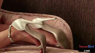 Classy brunette flashes ass teasing black guy wank