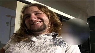 Staring up while deepthroating cock, pussy fucked hard in fishnets heels