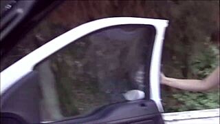 Staring up while deepthroating cock, pussy fucked hard in fishnets heels