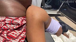 Petite ebony sneaks outdoor doggystyle with friend's monster bbc