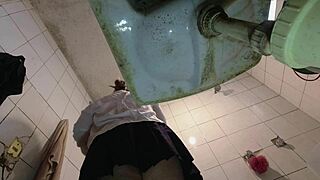 Pervert Sneaks In Bathroom Watching Latina Uniform Strip