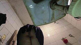 Pervert Sneaks In Bathroom Watching Latina Uniform Strip