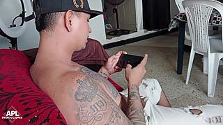 i catch horny roommate stroking huge cock at home!