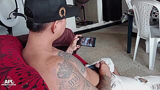 i catch horny roommate stroking huge cock at home!