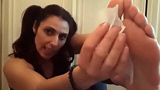 mature italian milf teases with her sweaty smelly feet and toes for jerk off