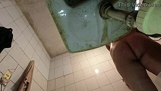 Pervert Sneaks In Bathroom Watching Latina Uniform Strip