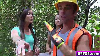 Curious teens explore group cocks deep in forest shadows