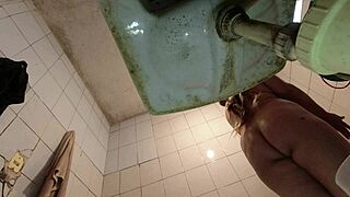 Pervert Sneaks In Bathroom Watching Latina Uniform Strip