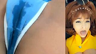 Cosplay Latina Diane ahegao squirts soaking panties wildly