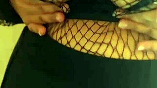 Chubby wife flaunts massive tits in strap bra and mesh blouse