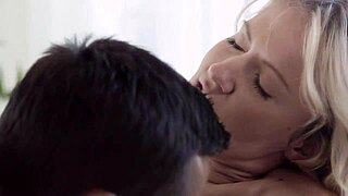 Blonde Bombshell Devours His Throbbing Petite Cock