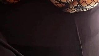 Chubby wife flaunts massive tits in strap bra and mesh blouse