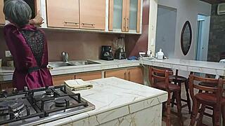 i beg horny babe to jerk me off then we fuck hard in kitchen moaning wildly