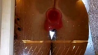 Juicy Ass Girl Dildos Dripping Pussy in Steamy Shower