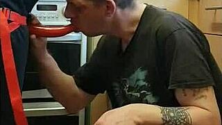 Girlfriend Pegs Boyfriend's Ass To Mouth In Kitchen Cornfield Shower