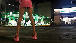 exhibit slutty crossdresser flashing panties in short skirt!