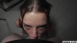 tiny teen gags on first monster cock begging rough doggy squirt!