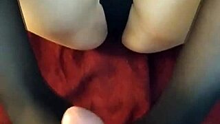 Amateur babe tries first footjob in stockings POV homemade with small tits