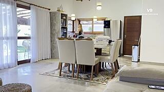 Mischievous maid gulps every drop of hot milk from horny master