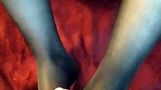 Amateur babe tries first footjob in stockings POV homemade with small tits