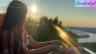 pretty hungarian brunette teases nipples outdoors in softcore paradise play