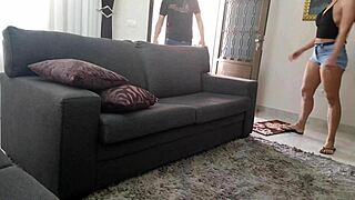 hot curvy brazilian neighbor in tight jeans shorts flashes and teases her shaved pussy to everyone