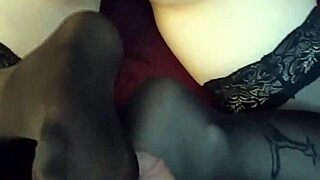 Amateur babe tries first footjob in stockings POV homemade with small tits