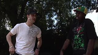 a sexy babe gets railed hard in outdoor threesome action