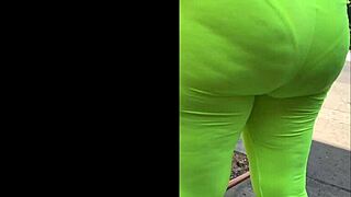 wife flaunts see-through yellow spandex with cute visible panties