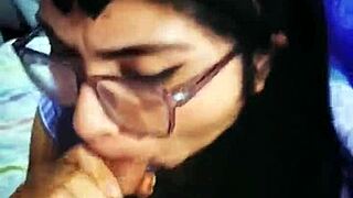 Extreme latina glasses blowjob cum long hair 💦