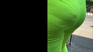 wife flaunts see-through yellow spandex with cute visible panties