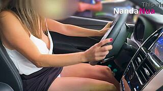 naughty wife flashes big tits and teases panties for gas station attendant outdoors