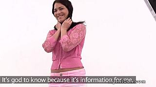 agent succumbs to dark haired russian's seductive sofa bangs