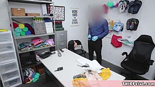 Bent over cute teen Judy Jolie caught shoplifting rough doggystyle fuck