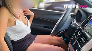 naughty wife flashes big tits and teases panties for gas station attendant outdoors