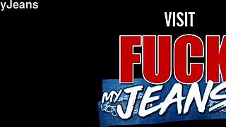 petite brunette's tight asshole rips open in brutal denim anal assault