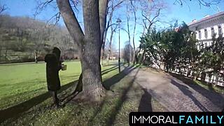 I beg for Mia Trejsi's double dick pounding in public hunt.