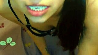 your submissive petite latina girlfriend in lingerie waits bent over with harness for rough domination huge cock creampie