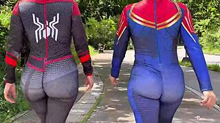 Spider Woman Cosplay Anal Fucked By Friend's Lover