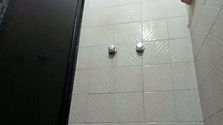 curvy voyeur sneaks peek at chubby beauty showering in toilet