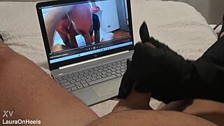 Milf in gloves jerks massive cock pov until hot cum explosion 💦