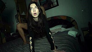 Brunette college babe bent over at sex party swallows after hardcore doggystyle