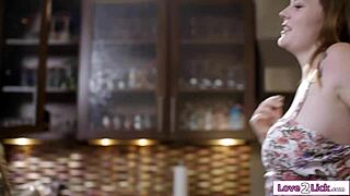 intensely licking plumber apprentice's shaved wet pussy closeup