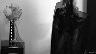 Horny Halloween Witch Inserts Cane Teaser into Tight Pussy