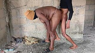 chubby ebony bbw bends over in unfinished building for monster bbc pounding