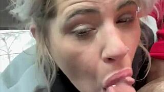 streetwalker licks cum off dick after hot facial