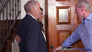 damn, you old guys are pounding this horny mexican teen's shaved pussy raw!