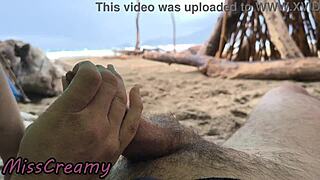 misscreamy handjobs my cock hard during public beach storm sex