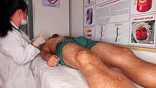 erection pops hard in front of juicy nurse's teasing gaze