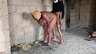 chubby ebony bbw bends over in unfinished building for monster bbc pounding